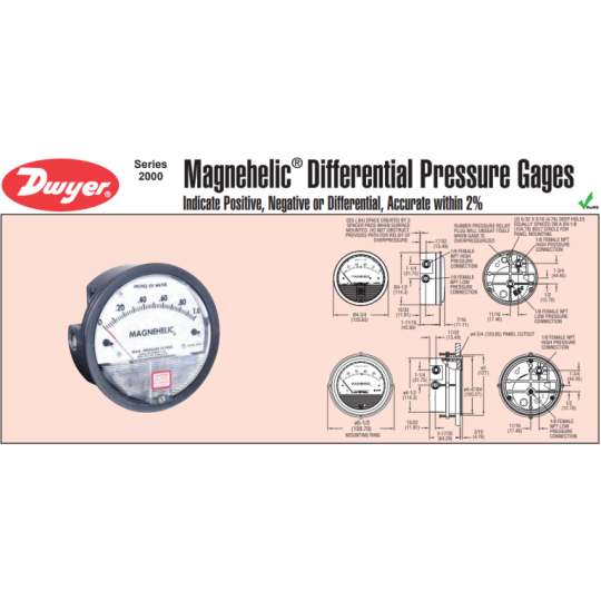 Đồng Hồ Đo Áp Suất Magnehelic 2000-60PA